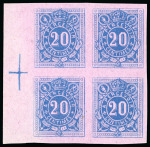 Épreuves de la planche (mise en train), 10c vert et 20c bleu sur papier rose