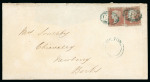 1850 (Jan) Envelope with two 1841 1d red brown tied by crisp "685" numerals of Wilton (Wiltshire) in green with matching green Wilton UDC below