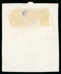 1911 3d Engravers sketch die for the unissued value, cut down die proof used as a colour trial printed in rose-red on thick white paper