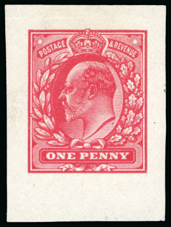 Stamp of Great Britain » King Edward VII » 1902-10 De La Rue Issues 1911 1d Colour trial in rose red for the proposed colour of the Georgian issue, imperforate