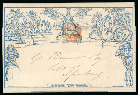 1840 (May 12) 2d Mulready lettersheet, forme1, stereo a105, sent from Boston to Spalding and cancelled by neat red MC