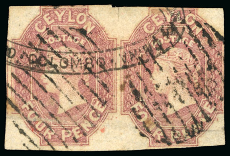 1857-59 4d Dull Rose used HORIZONTAL PAIR, ex Ferrari, Harris, Bailey and Agabeg