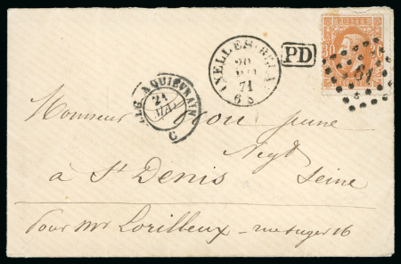 30c ambre sur lettre Lpts 61 IXELLES (BRUX)/20/MAI/1871