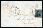 1857 Envelope to England franked by 10d blue Cartier, with large to huge margins, neatly tied by target cancel to cover from Quebec