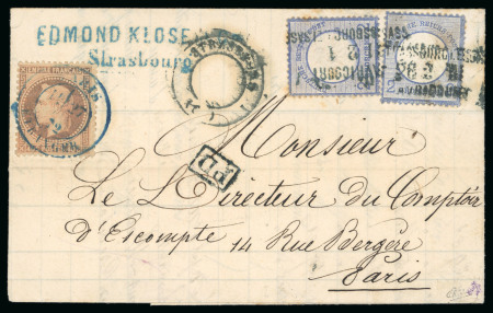 Stamp of France » Alsace-Lorraine 1872, Lettre de banque de Strasbourg pour Paris avec affranchissement mixte