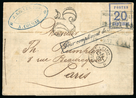 1871, Lettre du 19 Octobre de Mulhouse pour Paris