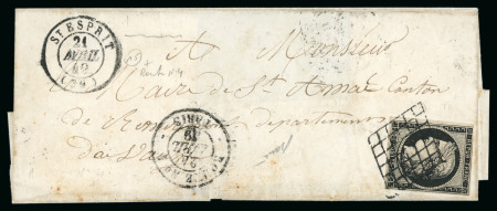 1849, Cérès 20c noir, touché, sur lettre pour les