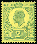 1909 2d Colour trial in green on yellow gummed Crown wmk paper