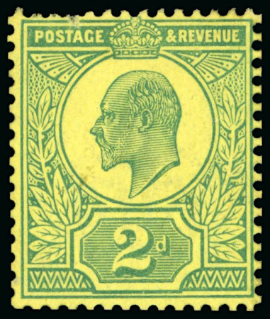 Stamp of Great Britain » King Edward VII » 1902-10 De La Rue Issues 1909 2d Colour trial in green on yellow gummed Crown wmk paper