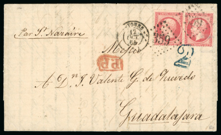 1864, Lettre de Bayonne pour Guadalajara (Mexique/Mexico)