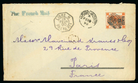 1890 (Feb 19) Envelope to Paris franked 1885 20c on 30c cancelled 'B62' obliterator