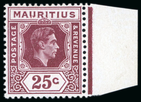 Stamp of Mauritius 1938 Mauritius 25c brown-purple showing plate error : 'IJ' instead U of Mauritius