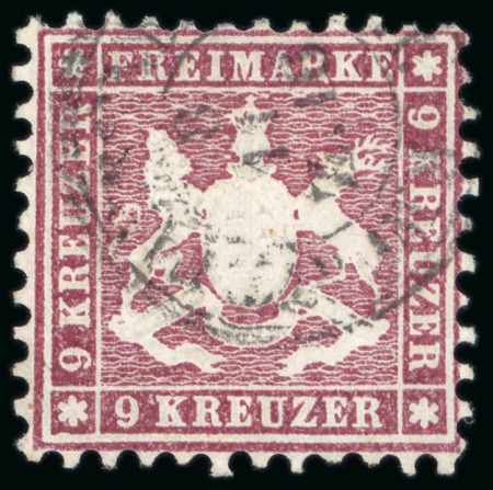 Stamp of German States » Wurttemberg 1862 9Kr lilac red perf. 10 and 1863 18Kr yellow orange