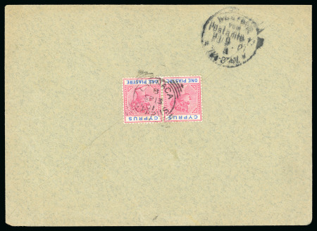 Stamp of Cyprus » Queen Victoria Keyplate Issues 1901 (Sep 13) Envelope from Larnaca to German franked on the reverse with pair of 1894-96 1pi