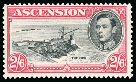 Stamp of Ascension 1938-53 2s6d Black & Deep Carmine perf.13 showing variety "Davit flaw", mint l.h.