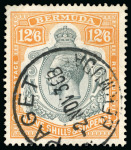 1924-32 12s6d Grey & Orange, 8th printing, showing variety "break through scroll", used, plus normal used