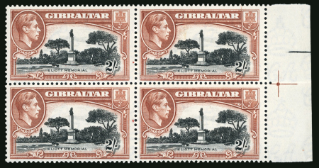 Stamp of Gibraltar 1938-51 2s Black & Brown perf.13 1/2 mint n.h. left marginal block of four