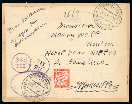 Stamp of Italy » Italian Occupations WWII » France The only cover recorded of the Italian occ. of Menton sent with postal fee to be paid by the recipient