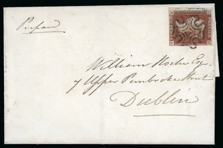 Stamp of Great Britain » 1840 1d Black and 1d Red plates 1a to 11 1841 1d Red pl.10 KA, close to large margins, on 1841 (May 14) wrapper tied by black distinctive Limerick Maltese Cross