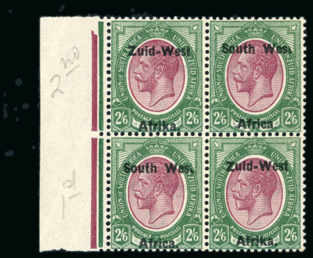 1923 2s6d with variety "Wes" for "West" on two examples in mint n.h. left marginal block of four