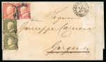 1859 Entire letter from Palermo to Girgenti, 1gr pl. II (2) and 5gr Pl. I in different shades