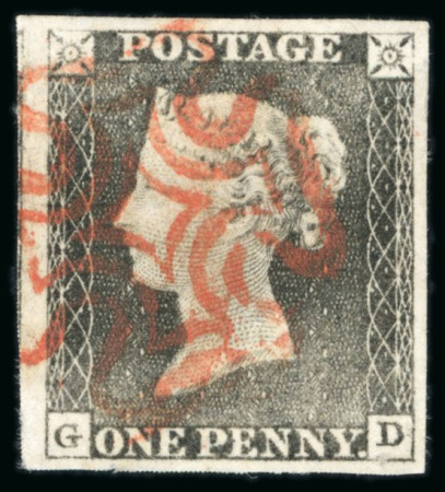 Stamp of Great Britain » 1840 1d Black and 1d Red plates 1a to 11 1840 1d grey-black (heavily worn plate) GD, with good to huge margins, neatly cancelled by red MC