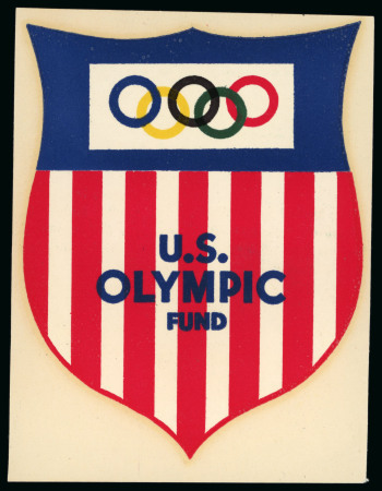1936 Garmisch-Partenkirchen American Olympic Team luggage label + 1940 Fund Raising Decal + 1936 gummed label