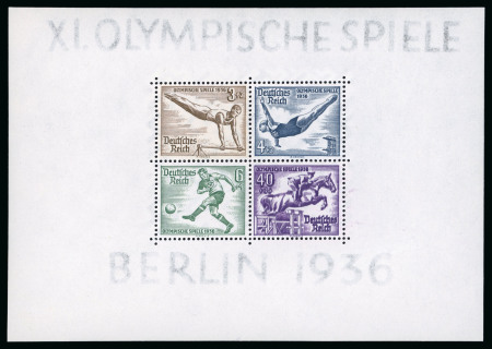 1936 Berlin mini sheet with showing double print of the 40+35pf, very fine and post office fresh, the unique example known