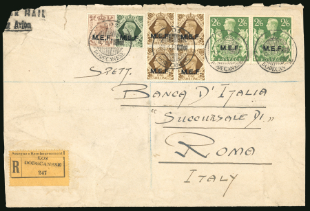 Stamp of British Occupation of Italian Colonies » Dodecanese 1947 A high franking including a multiple of the highest denomination used in the Dodecanese