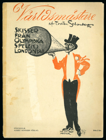 "Världsmästare af Torsten Schonberg / Skisser Fran Olympiska Spelen I London 1908" book which consists of 25 illustrations of the world's most famous athletes