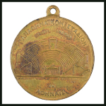 1896 Athens commemorative medal in bronze, 28mm, by Houtopoulos, showing view of Olympic stadium on one side