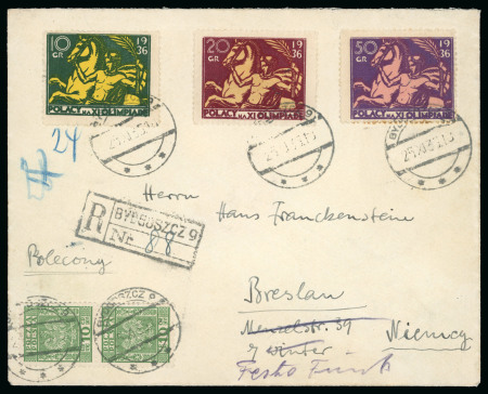 1935 (Nov 25) Envelope with set of three Poland fund raising labels for the 1936 Games