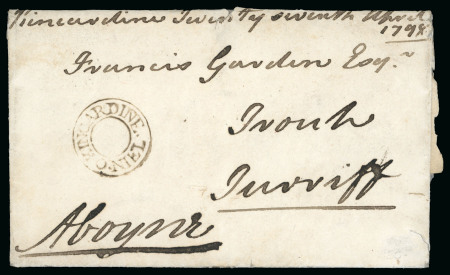 1798 (Apr 27) Entire letter to Inverness with a fine strike of the double ring undated "KINCARDINE / O'NEIL" hs