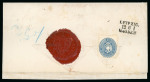 1865 (Jun 11) Wrapper sent registered from Brux to London bearing 15kr pair and two 10kr on obverse