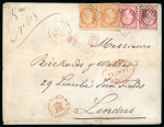 1861, Enveloppe chargée pour Londres affranchissement