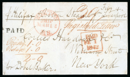 1842 (Jan 31) Wrapper sent registered from Ireland to New York,