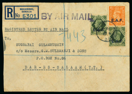 Stamp of Italy » Foreign Occupations of Italian Territories or Under Italian Sovereignty » British Occupations 1944-47 Group of four commercial British Occupation covers from Somalia/Eritrea incl. 1944 envelope sent registered from Chisimaio
