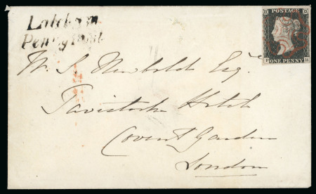 Stamp of Great Britain » 1840 1d Black and 1d Red plates 1a to 11 1840 Cover to London franked with a 1d black PH, cancelled by the orange-red Maltese Cross of Chertsey