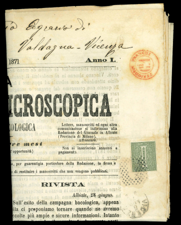 Stamp of Italy » Regno d'Italia 1871, periodico "La Selezione Microscopica" del 8 luglio