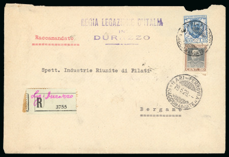 Stamp of Italy » Missions, Post Offices and Postal History Abroad » Albania 1928 Registered cover from the Italian Legation in Durres, carried by diplomatic pouch and franked in Italy