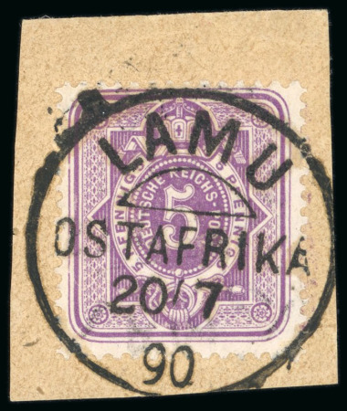 Stamp of Germany » German Colonies » German East Africa 1888-91 5pf and 10pf on individual pieces tied by crisp Lamu cds