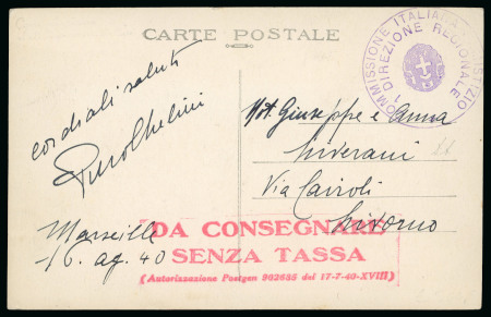 Stamp of Italy » Italian Occupations WWII » France 1940 (Aug) Postcard from the Italian Armistice Commission and cover with tax exemption marking