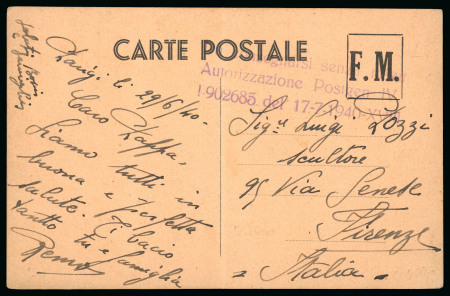 Stamp of Italy » Italian Occupations WWII » France 1940 Two French military postcards sent by Italians in Paris with rare exemption tax postmark