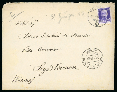 Stamp of Italy » Posta Militare » Seconda Guerra Mondiale 1943, Rarissimo caso di inoltro tra la posta militare italiana e la Feldpost tedesca regolarmente viaggiata da Tunisi.