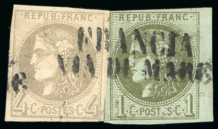 1870, Émission de Bordeaux Y&T n°39 1 centime olive