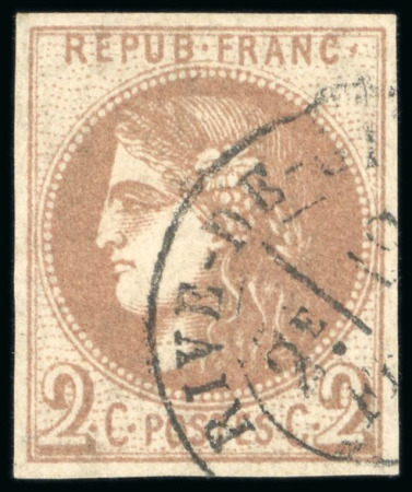 1870, Émission de Bordeaux Y&T n°40A 2 centimes chocolat