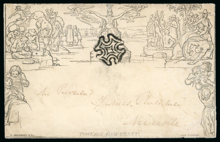 Stamp of Great Britain » 1840 Mulreadys & Caricatures 1841 (Apr 5) 1d Mulready envelope (forme 3, stereo A161) neatly cancelled by a fine strike of the distinctive Limerick Maltese Cross
