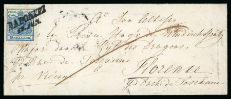 Stamp of Austria 1853 Two Field post covers franked with 1850 9kr blue, sent to Tuscany, one from "Radonitz" the other "Prag" 