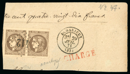 1870, Paire Émission de Bordeaux Y&T n°47 avec la