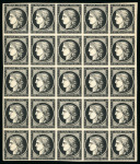 1849, Bloc de 25 Cérès 20 centimes noir sur blanc